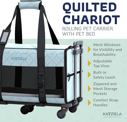 Pet Carrier Airline Approved - Dog Carrier with Wheels - TSA Airline Approved Dog Carrier - Rolling Pet Carrier with Wheels for Small to Medium Size Cat or Dog - Airplane Cabin Animal (Blue)