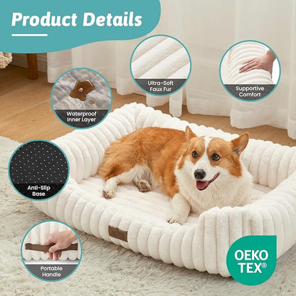 Cute Pet Bed for Small Dogs & Cats - Washable Rectangle Dog Bed with Anti-Slip Bottom, Soft Calming Cat & Puppy Bed for Indoor Pets (30"x23"x7", Cream)