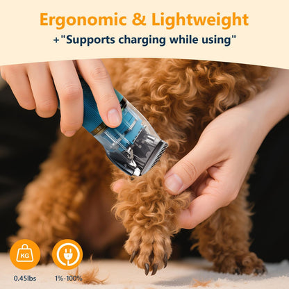 Dog Clippers for Grooming Thick Hair - Professional 50dB Low Noise Cordless Clipper with Titanium Blades & Detachable IPX5 Waterproof Head for Matted Coats, Dogs, Cats and All Pets