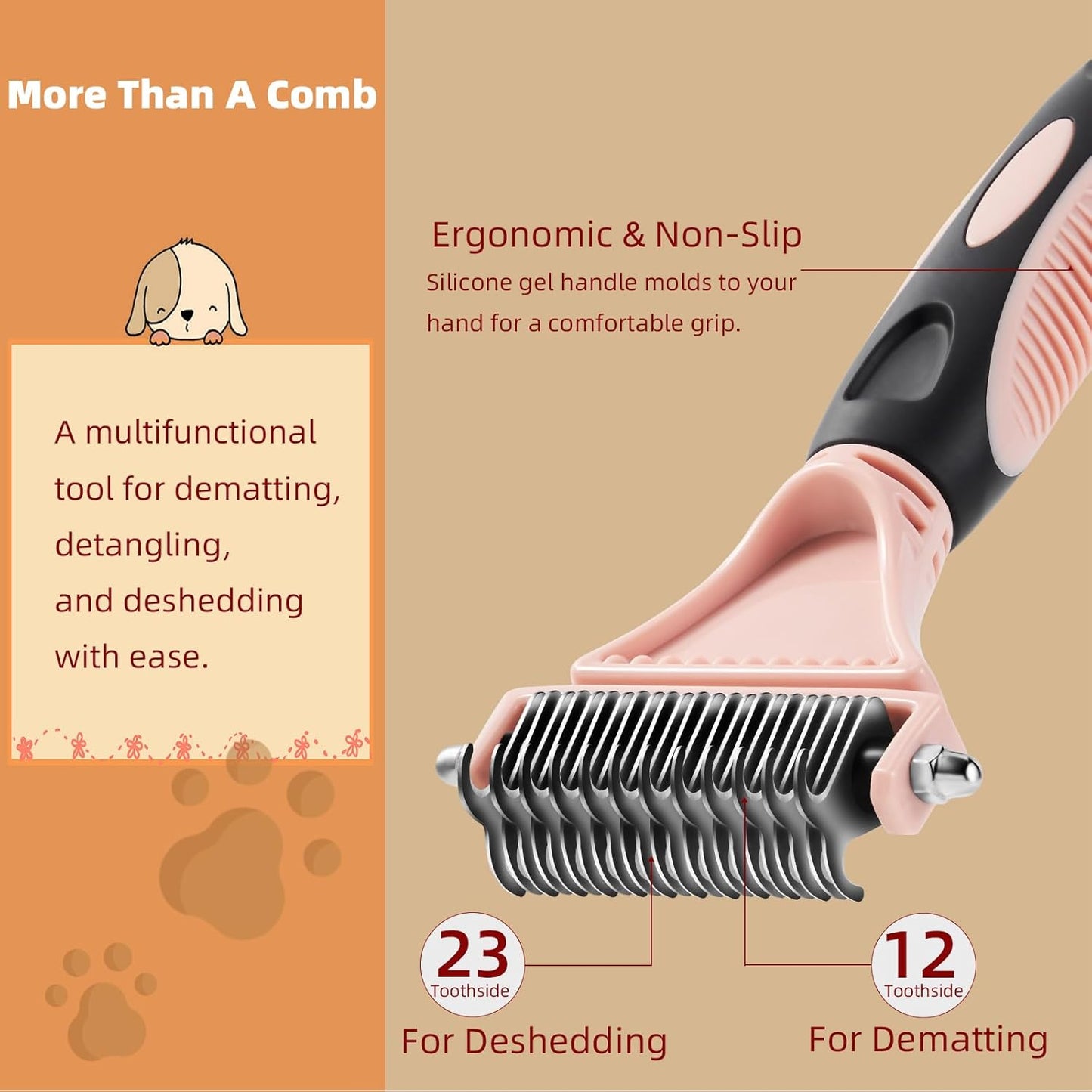 3PCS Cat & Dog Brush Set: Slicker & Deshedding Brush, Dematting Comb, and Bath Brush – Premium Grooming Tools for Shedding & Tangle-Free Fur (pink)