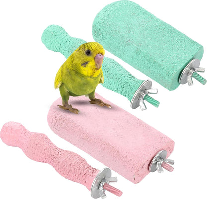 Soulchen 4 Pcs Bird Beak Grinding Calcium Stone Perches Parrot Teeth Mouth Molar Cage Accessories Platform Paw Grinding Sticks Jumping Stand for Macaws Parakeets Finches Cockatiel(Green,Pink)