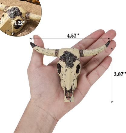 Resin Bull Skull Hideout for Terrarium Small Reptile Hide and Cave for Bearded Dragon Snake Tarantula Decorative Cattle Skeleton Decor for Tank Fish Aquarium