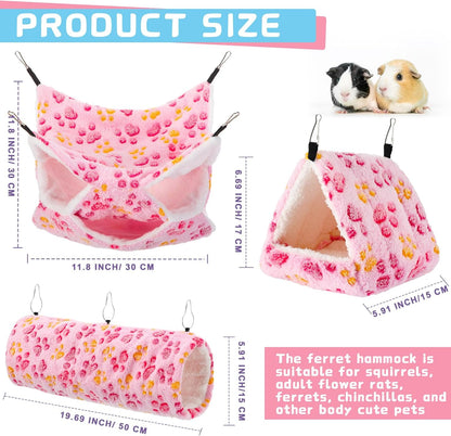 Abbylike 9 Pieces Rat Hammock 3 Tier Guinea Pig Ferret Hammocks Small Pet Hanging Tunnel Glider Toy Guinea Pig Ferret Hideout Bed Cage Accessories for Hamster(Purple, Pink, Rose Red,Paw)