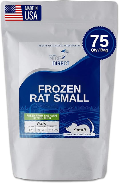 MiceDirect Frozen Rat Smalls Feeder Food Adult Ball Pythons Adult Red Tail Boas Monitors Lizards (4.5-6 in (Pack of 75))