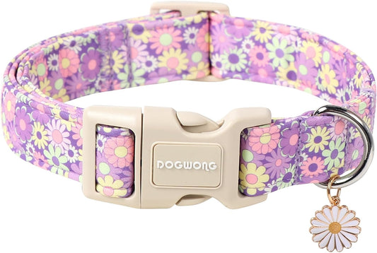 DOGWONG Flower Dog Collar, Girl Daisy Dog Collar Durable Ice Cream Pet Dog Collars Cute Summer Beach Puppy Necklace for Small Medium Large Dogs