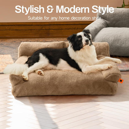 MEWOOFUN Cat Bed for Indoor Cats, Washable Dog Beds for Small Medium Dogs & Cats, Fluffy Cat Couch with Non-Slip Bottom, 26×19×13 Inch (Camel, 33.5" L x 25.6" W x 11.5" Th)