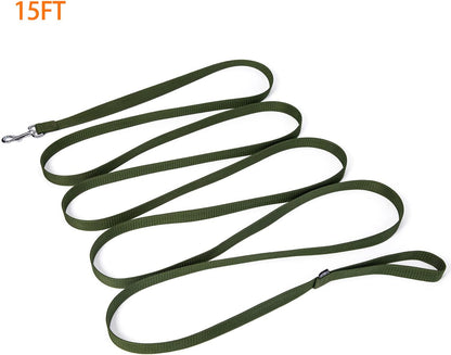 Strong Durable Nylon Dog Training Leash, 1 Inch Wide Traction Rope, 6 ft 10ft 15ft Long, for Small and Medium Dog (Military Green, 15 Feet)