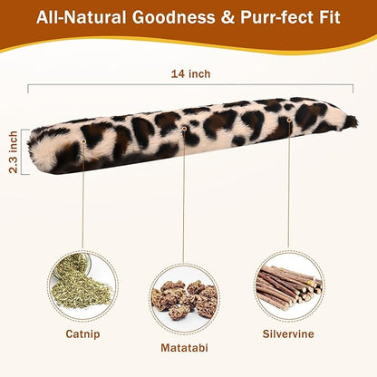 3Pcs Leopard Print Cat Kicker Toy with Organic Catnip - Durable Chew Pillow for Indoor Cats, Plush Catnip Toys for Play & Calming, Soft Cat Bed Stuffing (Leopard)