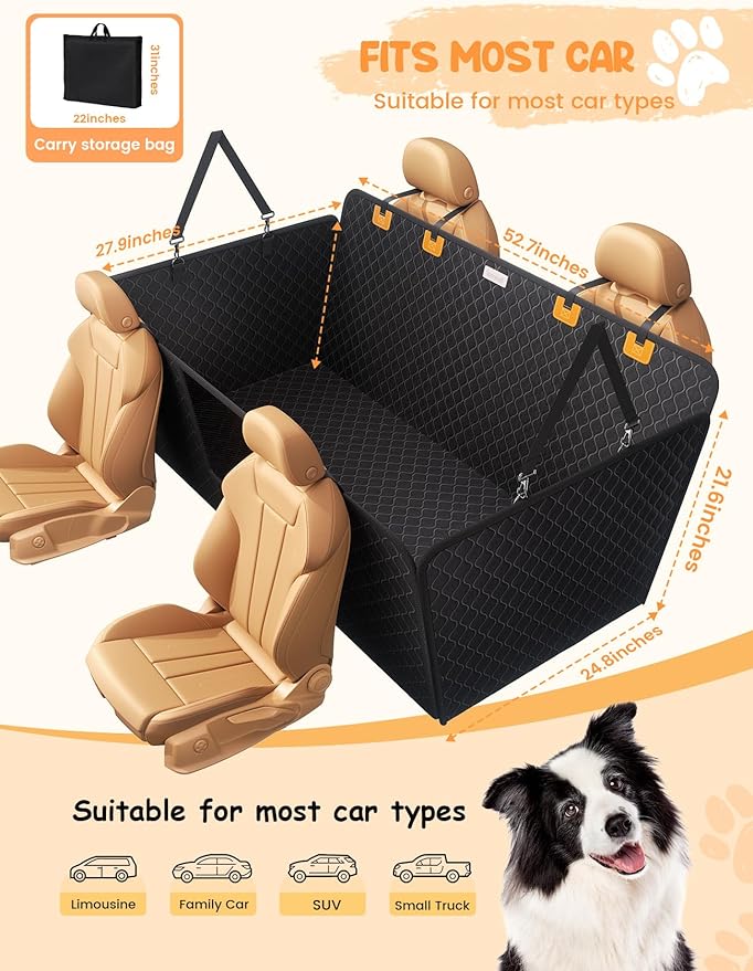 Lamicall Dog Car Seat Cover for Back Seat - [Upgraded Anti-Ripped] Back Seat Extender for Dogs Hard Bottom, Waterproof Dog Hammock for Car with Mesh Window, Pet Backseat Protector SUV & Small Truck L