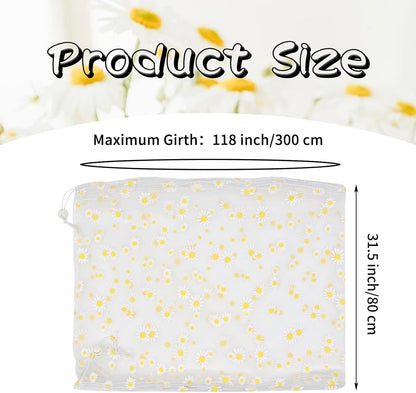 Daoeny Bird Cage Seed Catcher, Large Bird Cage Cover, Adjustable Soft Airy Nylon Mesh Net, Birdcage Cover Skirt Seed Guard for Parrot Parakeet Macaw African Round Square Cages (White, Daisy Design)