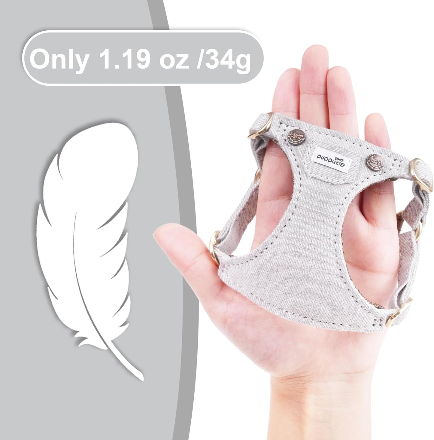 Puppytie No Pull xs Dog Harness with Multifunction Dog Leash,Soft Adjustable No Choke Escape Proof Pet Harness Vest,denimn Gray,xs