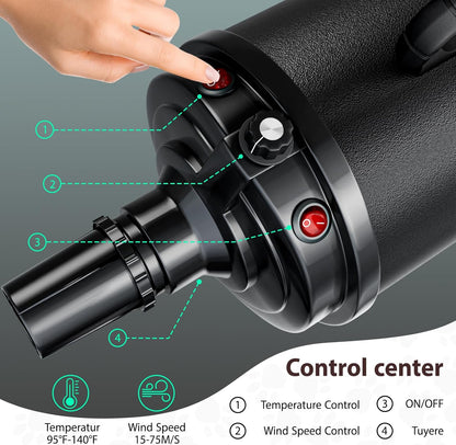 Dog Dryer Pet Hair Blower High Velocity for Grooming, Blow 3800W/5.2HP for Large Dogs Sechoir Pour Chien with Stepless Adjustable Speed, 4 Different Nozzles and Dog Brush,Blue