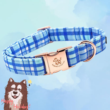Elegant little tail Dog Collar, Blue Plaid Pattern Pet Collar Durable Cute Dog Collars Male or Female Pet Gift Adjustable Dog Collar for Medium Dogs