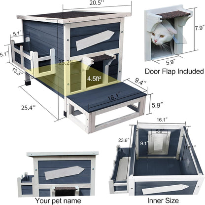 Rockever Outdoor Cat House, Large Outdoor Houses for Feral Cats Wooden Outside Cat Shelter Weatherproof with Escape Door