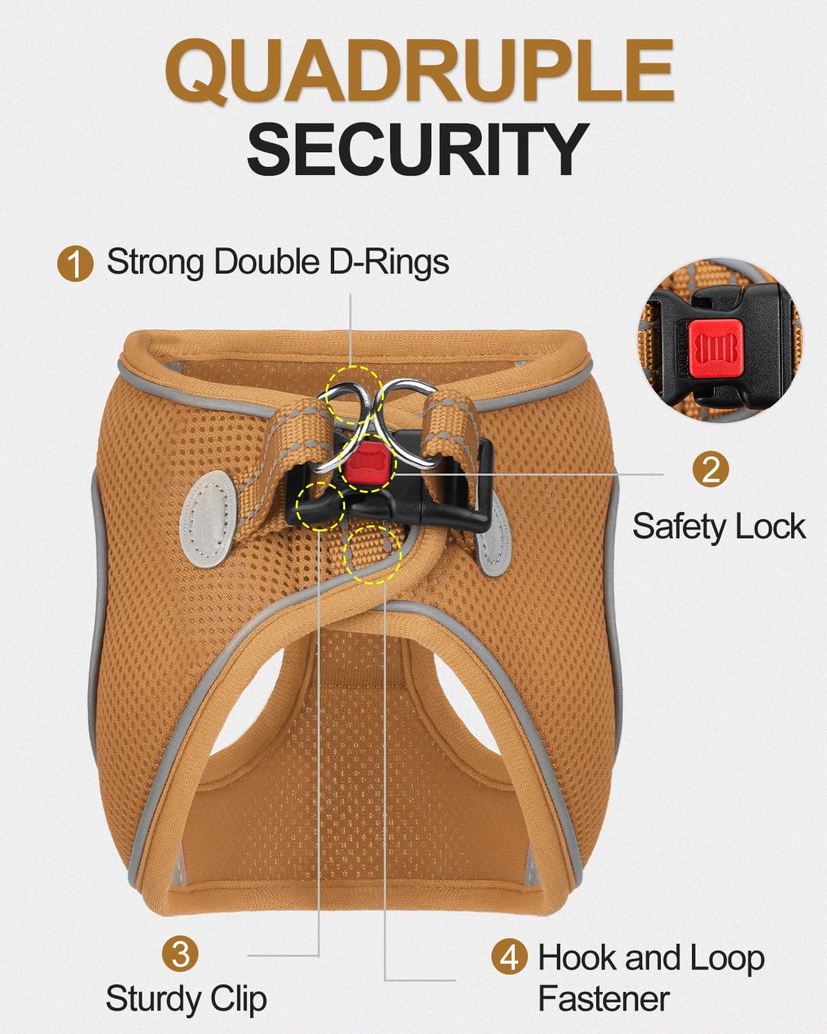 Joytale Small Dog Harness, Breathable Mesh Step-in Vest, Reflective Soft Padded Harnesses for Puppies and Extra Small Dogs, Brown, XS