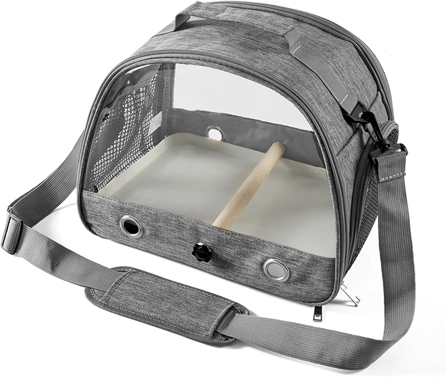 Small Bird Carrier Cage with Standing Perch & Tray Portable & Breathable Pet Travle Transport Carry Bag with Shoulder Strap for Vet Visit & Outdoor Walking (Grey)