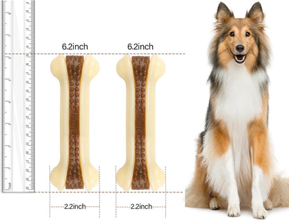 Dog Chew Toys for Aggressive Chewers, 4 Pack Beef Flavor Tough Dog Bones for Large/Medium Breed Dogs, Nylon Pet Teething Toys