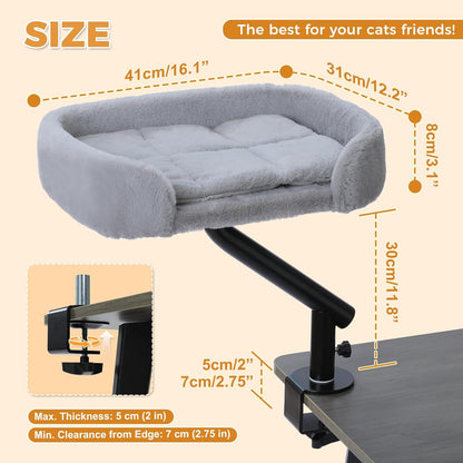 PAWZ Road Cat Desk Bed for Indoor Cats, Cat Bed for Desk Supports Up to 50 lbs, 360° Rotation & Adjustable, Nest Desktop Attachment Cats Hammock for Table, Gray