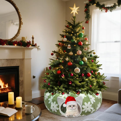 Cat Tunnel Bed for Indoor Cats, Soft Plush Donut Peekaboo Cat Cave, Multifunctional Playground Toy for Small Medium Large Cats, Kittens, Rabbits, Ferrets, with Washable Cushion(Green)