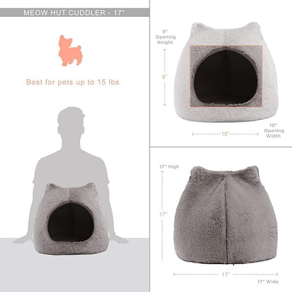 Best Friends by Sheri Meow Hut in Fur Cover Dome Cat and Dog Bed, Gray, Small (Pack of 2)