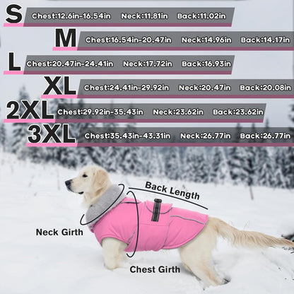 Lelepet Warm Dog Coats for Large Dogs Waterproof Dog Winter Jacket Reflective Pet Fleece Vest Windproof Cold Weather Coats with Adjustable Buckle & Leash Hole, Pink, XXL