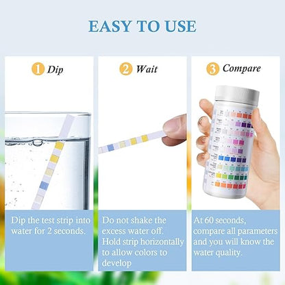 9 in 1 Aquarium Test Strips - 120ct Aquarium Water Test Kit for Freshwater & Saltwater Fish Tank, Testing: Fe, Cu, Nitrate, Nitrite, Chlorine, GH, Alkalinity, Carbonate, PH
