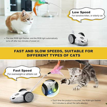 Interactive Cat Toys for Indoor Cats - Smart Moving Electric Mouse with Remote Control, Feather Tail, and Rechargeable Battery - Automatic Play for Bored Kittens & Adult Cats & Daily Exercise