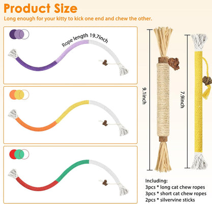 Tocirelo Cat Toys Silvervine Sticks - 8Pack Natural Silvervine Sticks for Cats, Cat Chew Toy for Teeth Cleaning, Interactive Kitten Chew Ropes to Redirect Chewing Habits, Kitty Chew Sticks