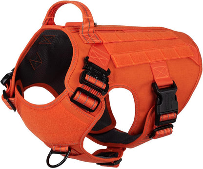 ICEFANG Tactical Dog Harness, X-Large Size,2X Metal Buckle,Working Dog MOLLE Vest with Handle,No Pulling Front Leash Clip,Hook and Loop Panel (Orange,XL (Pack of 1))