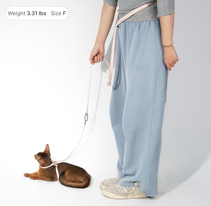 Ultra Lightweight Cat Leash Adjustable with Padded Handle, Soft Thin Nylon Cat Walking Training Waist Crossbody Leash for Kitten>4lbs Small Medium Large Cats Puppy, No Harness (Blush Pink)