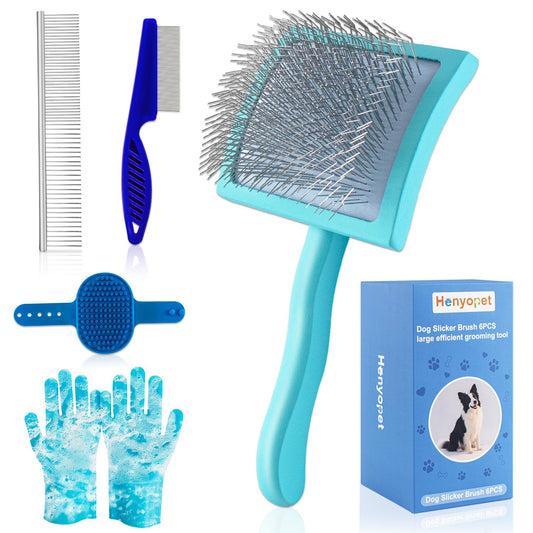 Slicker Brush for Dogs, Doodle & Poodle Brush for Long Haired Dog, Dog Slicker Brushes Goldendoodle Long Pin Detangler for Dematting (Large Curved)