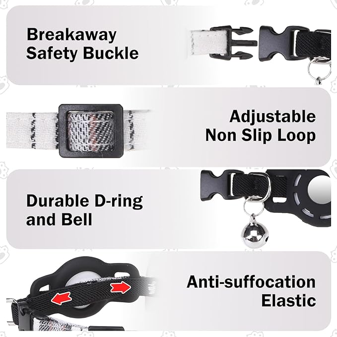 Airtag Cat Collar with Bells and Bowtie -Safety Elastic Band Kitten Collar for Apple Air Tag Holder- Cute GPS Cat Tracker Collars for Girl Boy Cats and Puppies, Adjustable 8"-12" Beige