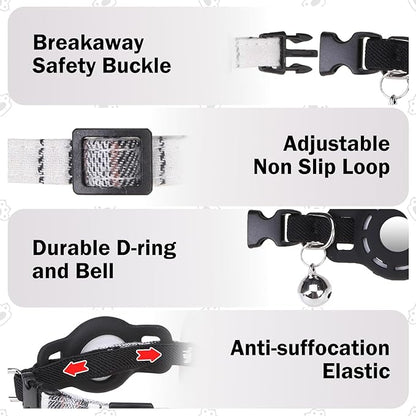 Airtag Cat Collar with Bells and Bowtie -Safety Elastic Band Kitten Collar for Apple Air Tag Holder- Cute GPS Cat Tracker Collars for Girl Boy Cats and Puppies, Adjustable 8"-12" Beige