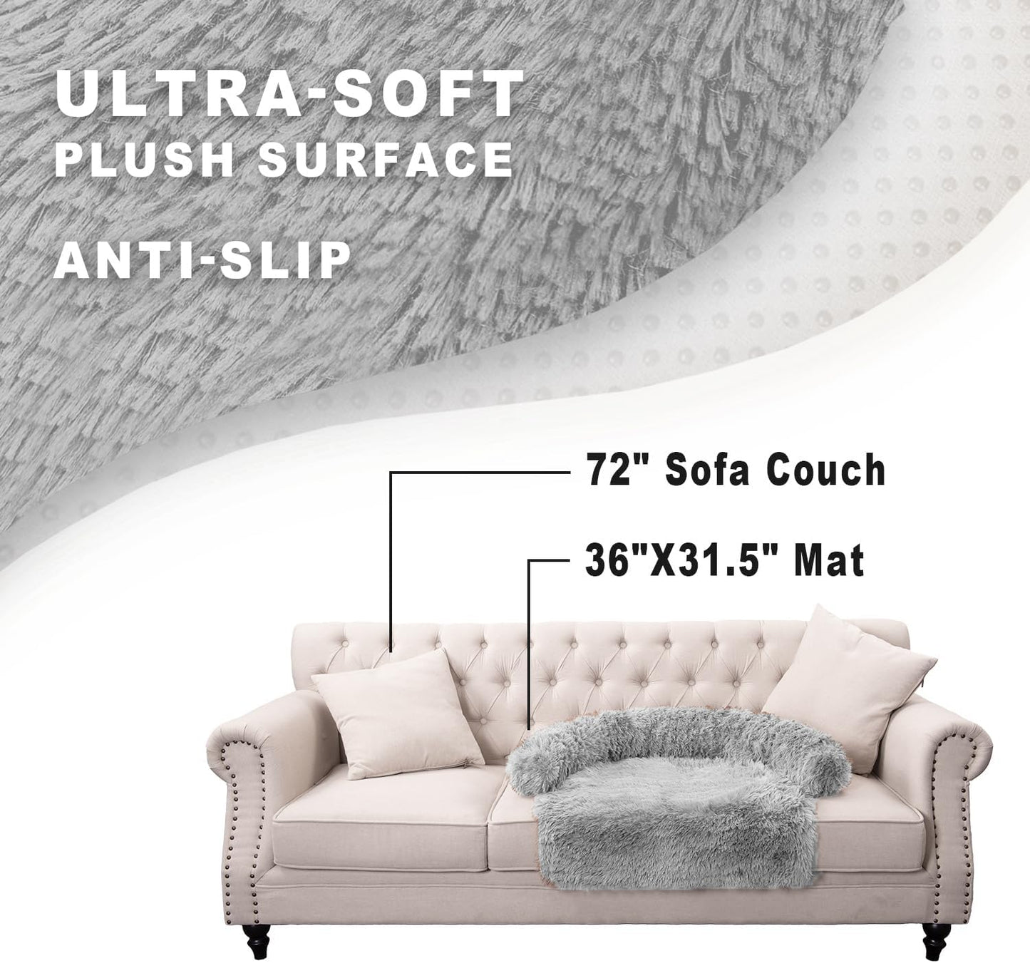 Calming Dogs/Cats Bed Mats, Dog Pad Washable Removable Couch Cover, Plush Long Fur Mat for Pets, Waterproof Lining, Perfect for Small, Medium and Large Dogs and Cats (Light Gray, 36"x31")