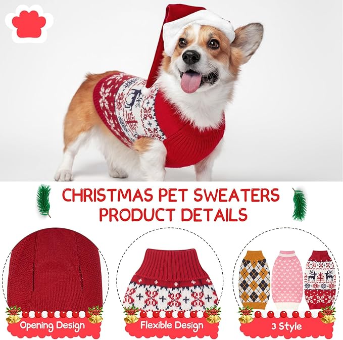 Sanwuta 3 Pieces Thanksgiving Christmas Valentines Day Dog Sweaters Sets Pumpkin Turkey Santa Puppy Dog Clothes Pet Knitwear for Puppy Doggie Cat Pet Costume(Medium)