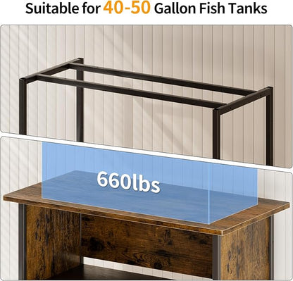 APPLOYN 40-50 Gallon Fish Tank Stand, Aquarium Stand with 3-Tier Storage Shelf, Heavy Duty Metal Frame for Turtle Reptile Terrarium Tank Stand, for Living Room, Office, 36.6" L x 18.9" W x 31.5" H, Black, Vintage Brown