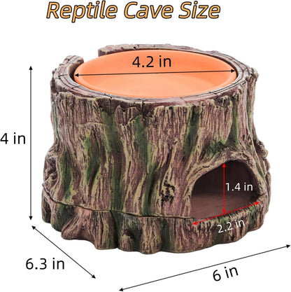 Reptile Hide Cave, Reptile Hideout with Detachable Base and Humidity Dish, 3 in 1 Lizard Snake Hiding Place Tank Terrarium Decor for Gecko, Crabs, Amphibian, Turtle
