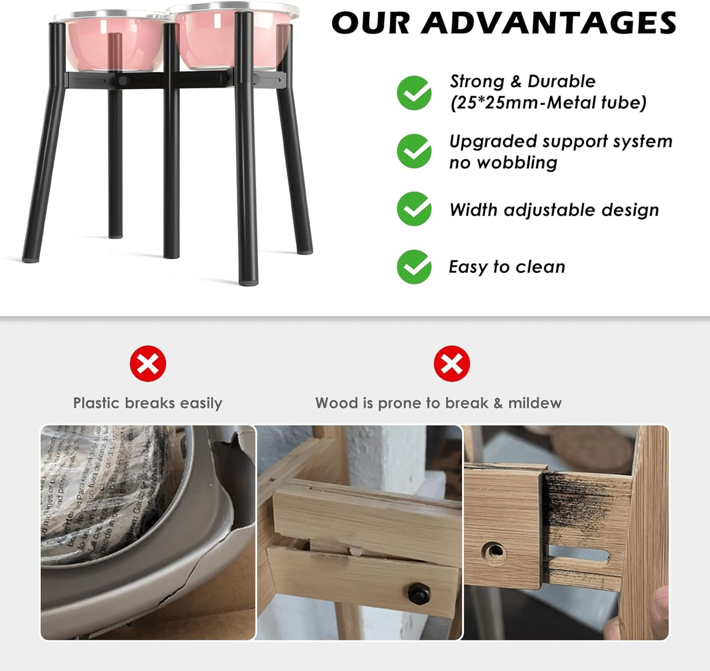 Raised Dog Bowl Stand for Large Dogs, Adjustable Width 7-10.6, 13.7 inch Tall Dog Food Water Stand,Bowl Not Include