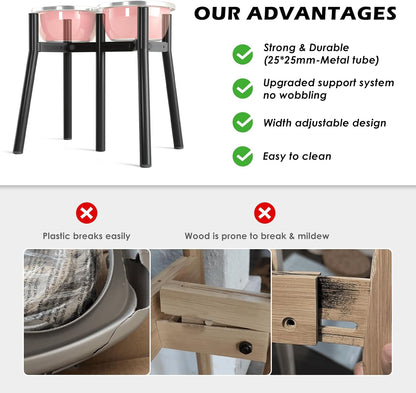 Raised Dog Bowl Stand for Large Dogs, Adjustable Width 7-10.6, 13.7 inch Tall Dog Food Water Stand,Bowl Not Include