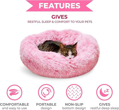 Whiskers & Friends Cat Beds for Indoor Cats Washable, Orthopedic Soft Fluffy Round Calming Pet Bed for Small to Large Kitty Kittens & Dogs, Small Dog Beds & Furniture