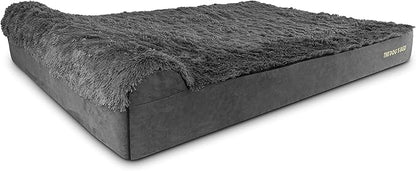 The Dog’s Bed Orthopedic Headrest Dog Bed XXXL Fur Grey, Memory Foam, Pain Relief for Arthritis, Hip & Elbow Dysplasia, Post Surgery, Lameness, Supportive, Waterproof Washable Cover