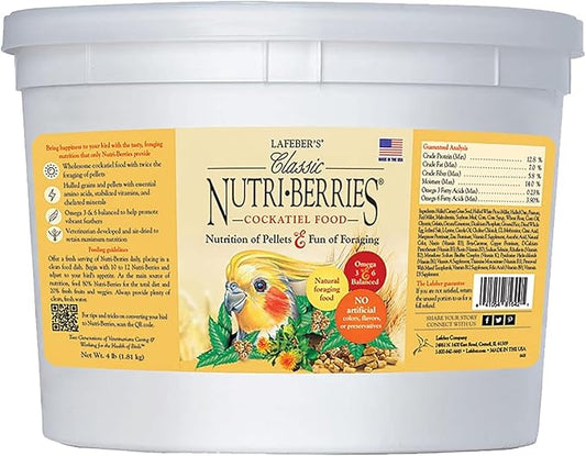 LAFEBER'S Classic Nutri-Berries Pet Bird Food, Made with Non-GMO and Human-Grade Ingredients, for Cockatiels (4 lb)