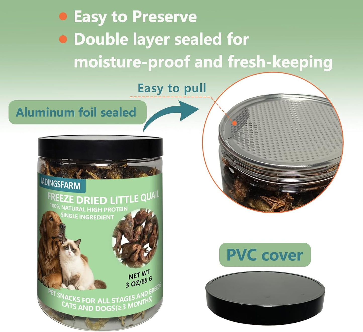 Freeze Dried Little Quail, 3 Oz Quail Dogs Cat Treats, Single Ingredient Freeze Dried Cat and Dog Treats Delicious Training Snacks, Natural Food Healthy Animal Protein Pet Food