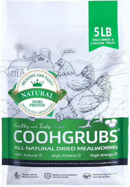 Dried Mealworms for Birds, Non-GMO High Protein Chicken Treats & Poultry Feed, 5 lb Bag
