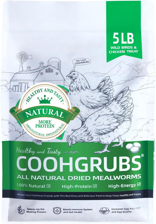 Dried Mealworms for Birds, Non-GMO High Protein Chicken Treats & Poultry Feed, 5 lb Bag