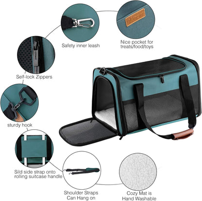 Cat Carrier - Portable Foldable Dog Pet Carrier, Soft-Sided Pet Bag up to 15 Lbs, Airline Approved Travel Puppy Carrier