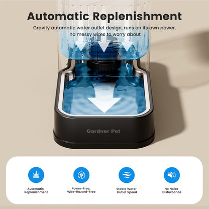 Gardner Pet Automatic Dog Water Dispenser Gravity Waterer with Stainless Steel Bowl Water Dispenser 6.5L Large Capacity Water Feeder with Filters for Dogs Cats Pets, BPA-Free Noise-Free (Black, 6.5L)