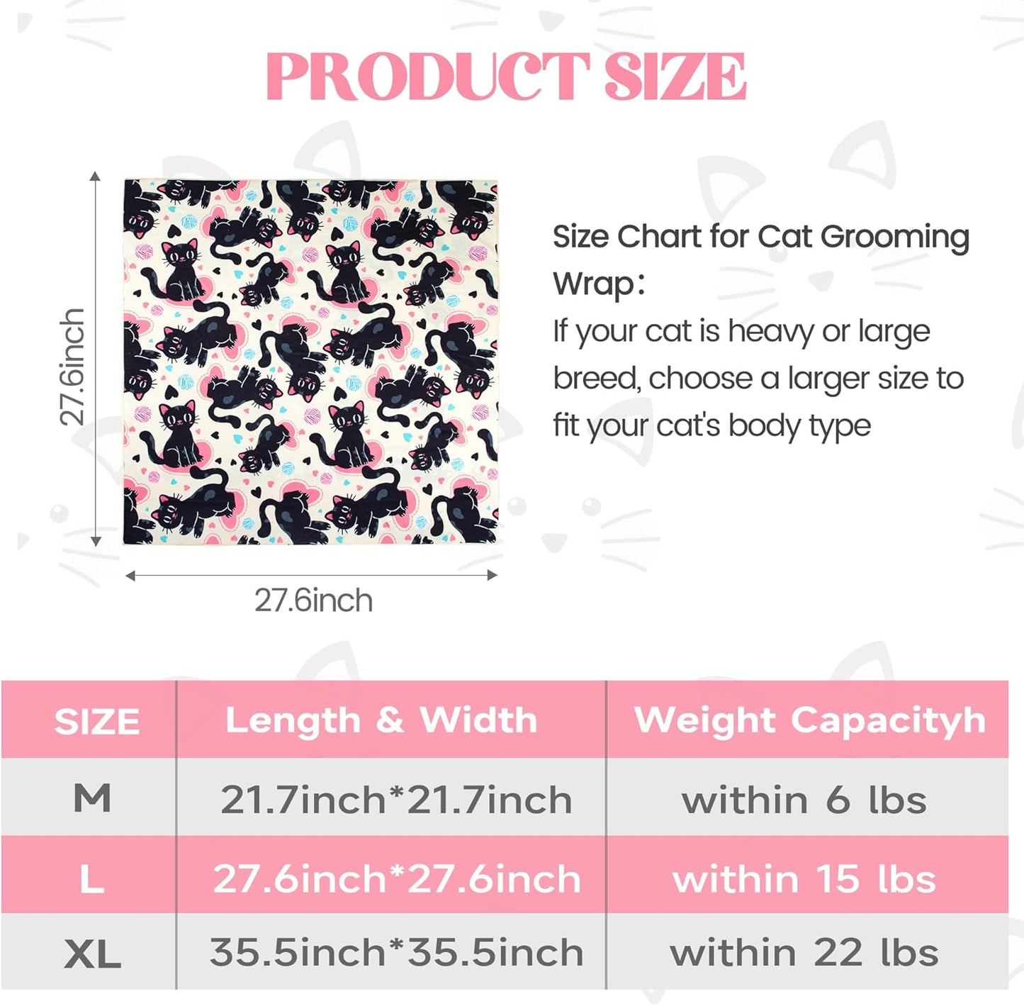 27.6“ Cat Wrap for Cutting Nails Self-Adherent Fabric Cat Wrap for Grooming Cat Restraint for Nail Clipping Anti-Escape Cat Calming Wrap Within 15lbs