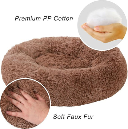 Small Dog Bed, Cat Beds for Indoor Cats, Calming Anti-Anxiety Donut Bed for Puppy and Kitten, Washable Round Fluffy Pet Bed for Small Dogs and Cats(Fits up to 15 lbs Pets)
