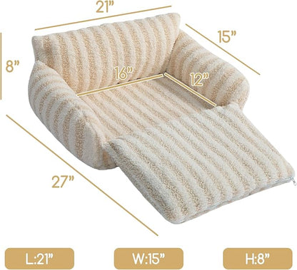 Hollypet Cat Bed Fluffy Plush Mutifuctional Double-Layer Soft Pet Couch Orthopedic Sofa Nest Beds for Small Cats and Dogs, Beige (21x15x8 inch)